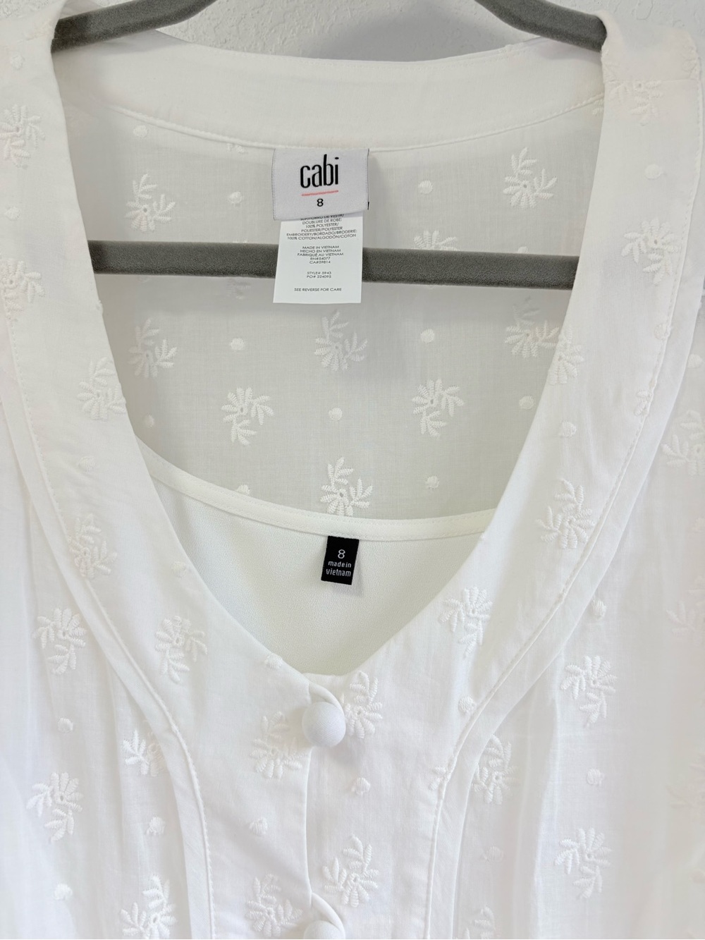 Cabi Midsummer White Dress #5943 Cotton Embroidered Size 8 - Picture 8 of 12